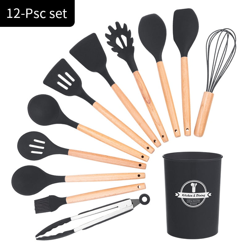 Silicone Kitchen Cooking Utensil Set Standard Non-Stick Silica Heat Resistance Kitchen Tool Accessories